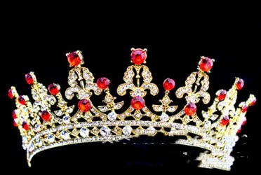 Queen Bridal Wedding Crown Headdress Gold Plated White Diamond Red - Shop at LoveMi
