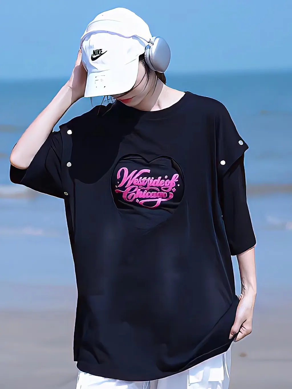 Women's Summer Sleeved Detachable Short Sleeved T-shirt - Black