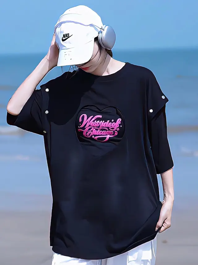 Women's Summer Sleeved Detachable Short Sleeved T shirt Black - Shop at LoveMi