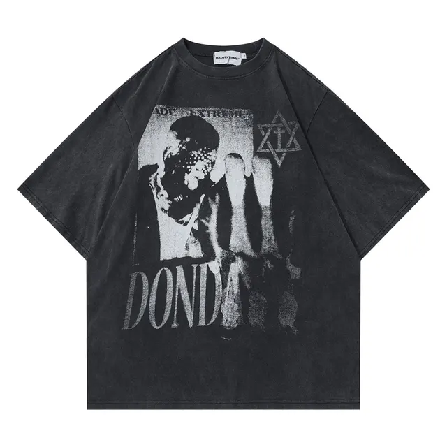 Printed Washed And Worn Loose Short Sleeve T shirt Black - Shop at LoveMi