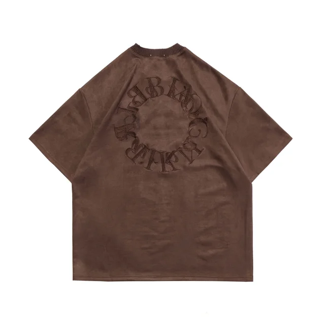 Suede American Street Men's Embroidered Letter Short Sleeve T shirt Brown - Shop at LoveMi