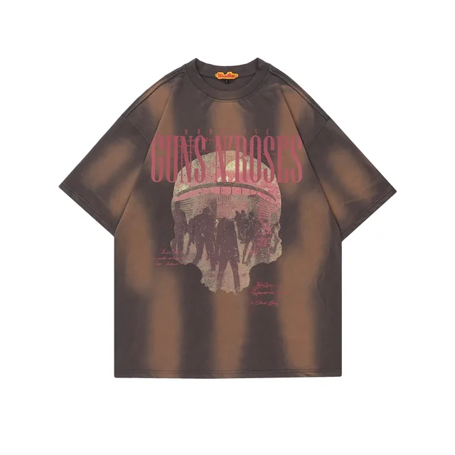 Retro Fashion Brand Multi bit Spray Color Short sleeved T shirt Dark Gray - Shop at LoveMi