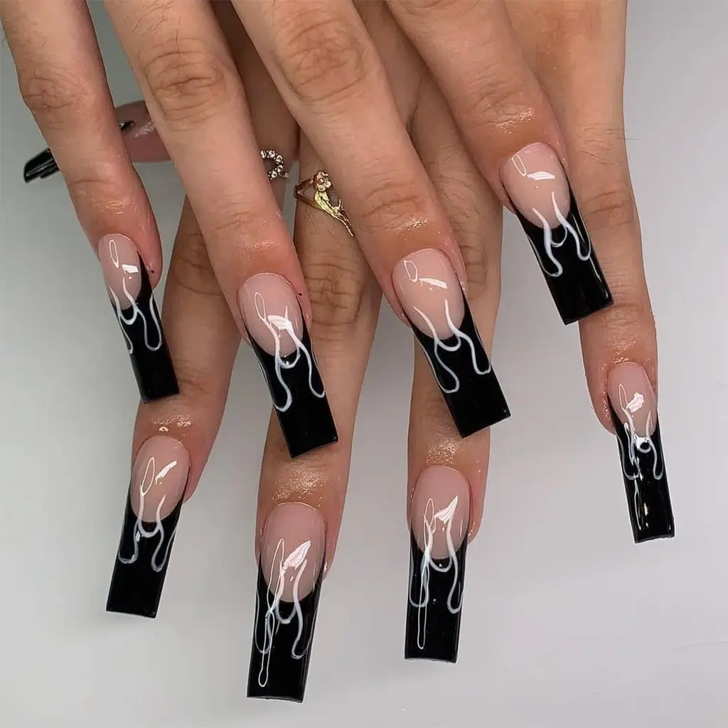 Black French Flame Wear Nail Finished Product - Lf 1396 Glue