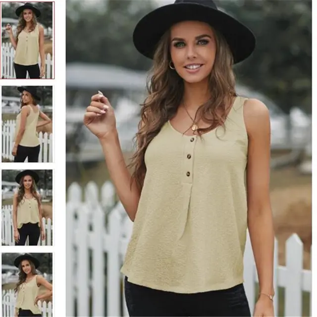 Solid Color Simple T shirt Vest Women's Clothing Apricot - Shop at LoveMi