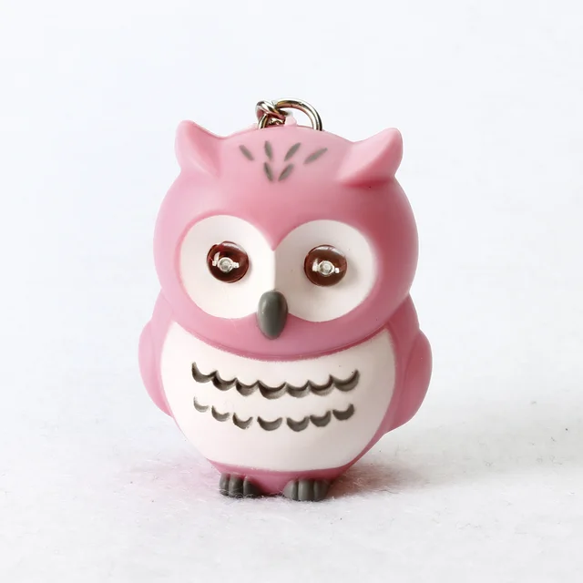 Luminous Sound Cartoon Owl Car Interior Design Accessories Keychain Pendant Pink White Surface Gray Lines - Shop at LoveMi