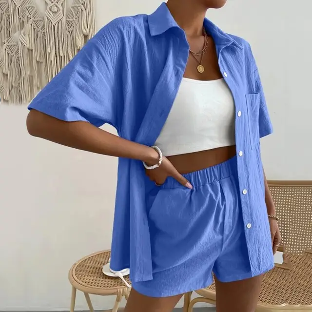 Fashion Casual Set Solid Color Blue - Shop at LoveMi