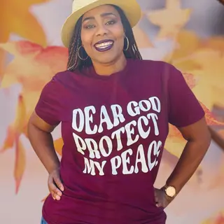 Dear God Protect My Peace Cotton Round Neck Short Sleeve Work Clothes Printing - Rose Red