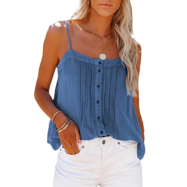 Outer Wear Top Button Square Collar Camisole Denim Vest For Women Denim Blue - Shop at LoveMi