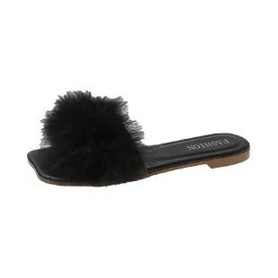 Women's Summer Flat Fashion Fur Slipper Black - Shop at LoveMi