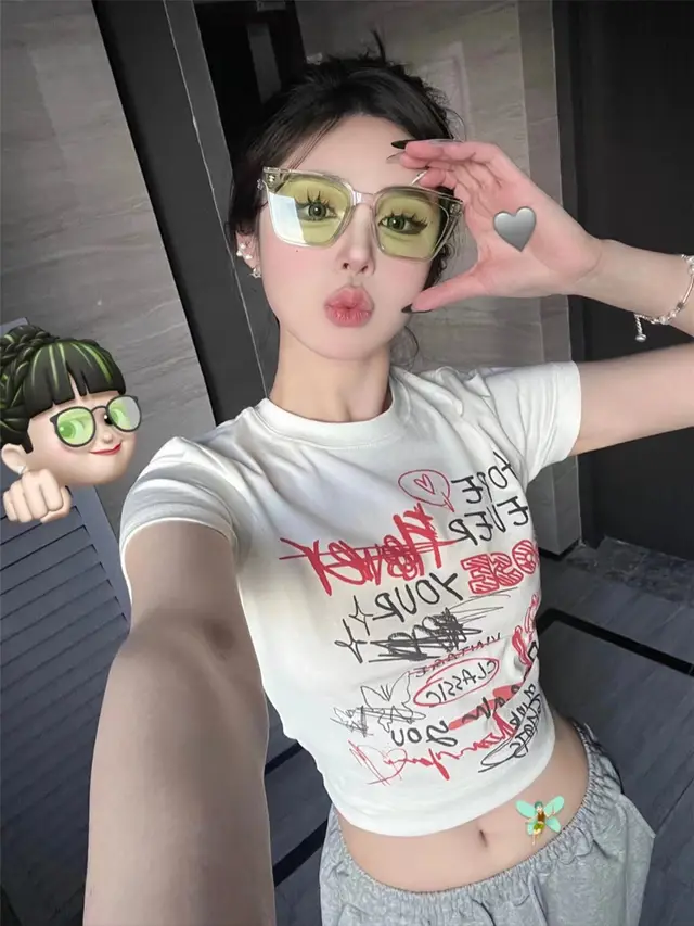 Graffiti Letters Fashionable Creative Hip Hop Short Sleeve White - Shop at LoveMi