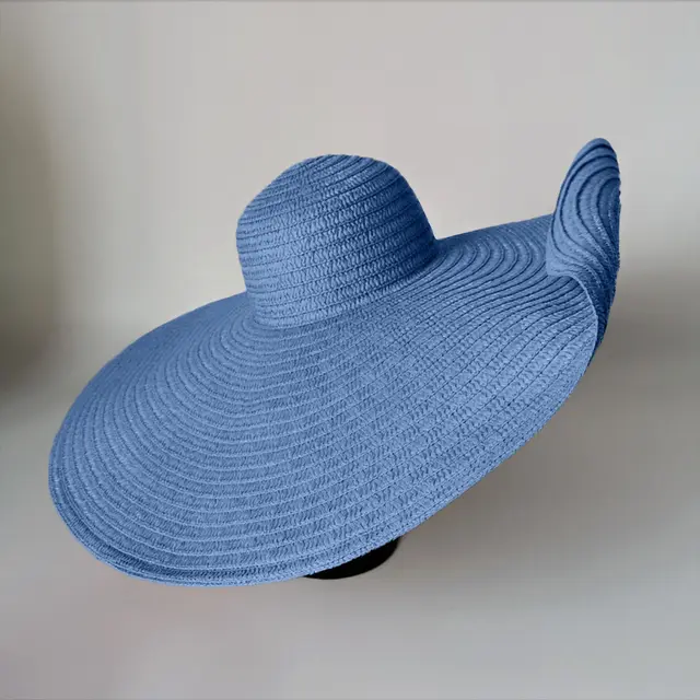 Super Large Brim Straw Hat Female Foldable Beach Hat Blue - Shop at LoveMi