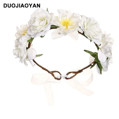 Artificial Fabric Colorful Rose Flower Garland Hair Accessories 5 White - Shop at LoveMi