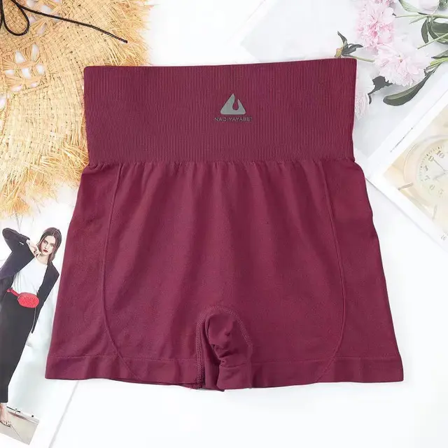 Grid Design Shorts Gym Yoga High Waist Fitness Sports Pants Women Wine Red - Shop at LoveMi