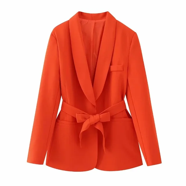 Women's French Style With Belt Dress Small Suit Jacket Casual Trousers Top Orange - Shop at LoveMi