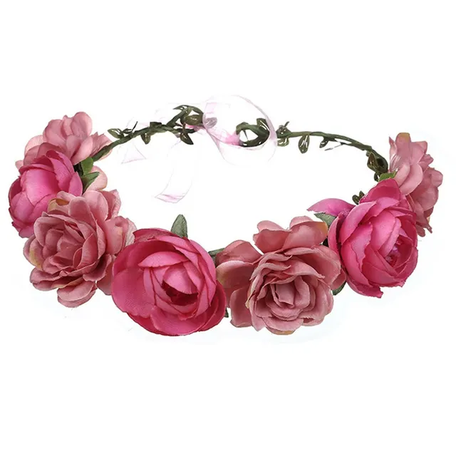 Big Red Rose Bridal Wreath Headband Beach Travel Beautiful Artificial Flower Hair Band Beach Head Cameo Brown - Shop at LoveMi