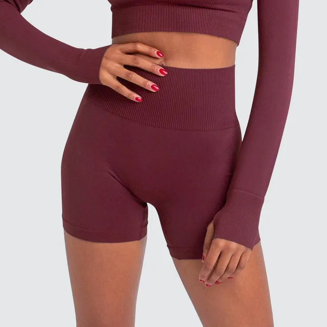 Seamless Sports Solid Color Tight Shorts Wine Red - Shop at LoveMi