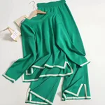 Women's Knitting Suit Sweater Top Two-piece Pants - Green
