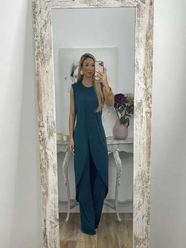 Women's Summer New Casual Sleeveless Loose Round Neck Trousers Two piece Set Dark Green - Shop at LoveMi