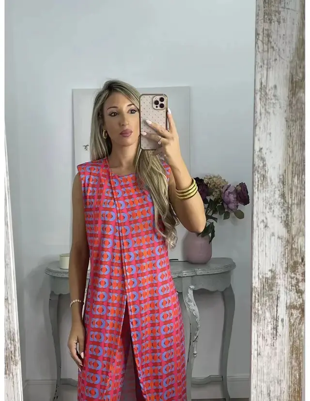 Women's Summer New Casual Sleeveless Loose Round Neck Trousers Two piece Set Red Printed - Shop at LoveMi