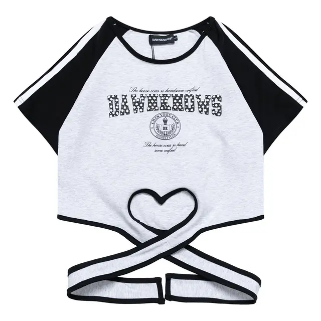 Hollow Heart Women's Lace Up Short Short Sleeve T shirt Gray - Shop at LoveMi