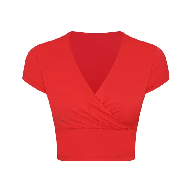 Nylon Cross Pleated Sexy V neck Sports Short Sleeve With Chest Pad Default - Shop at LoveMi