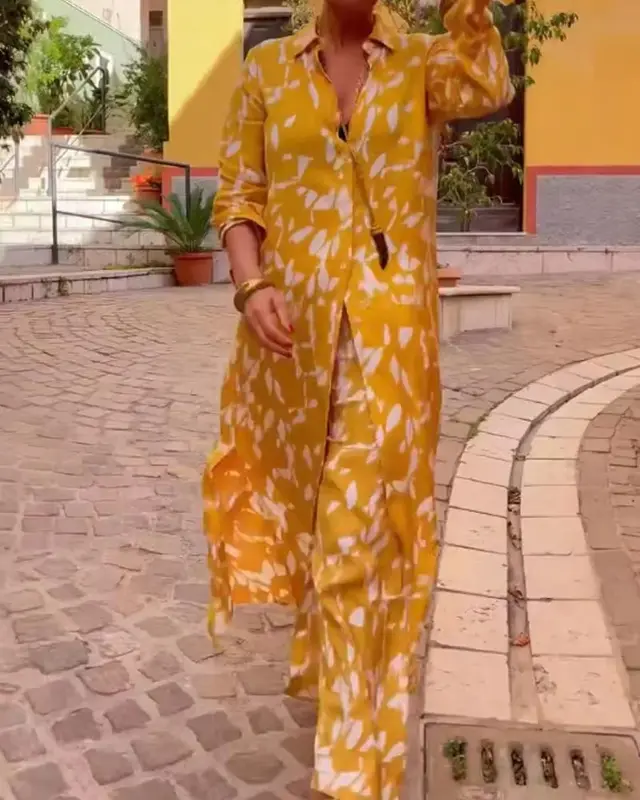 Loose Casual Women's Shirt And Trousers Suit Gold - Shop at LoveMi