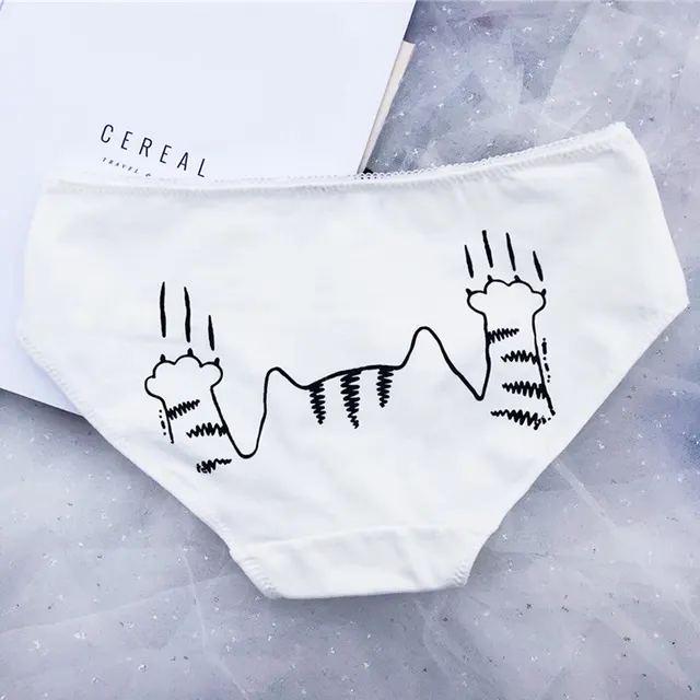 Japanese Cute Cartoon Printed Underwear Comfortable Cotton Mid low Waist Breathable Underwear White - Shop at LoveMi