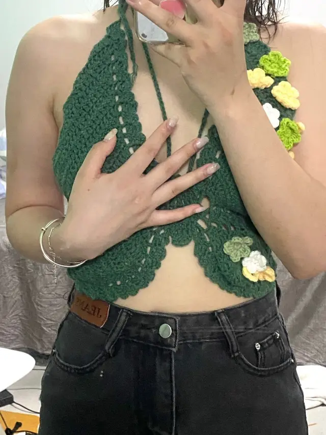 Sweet And Hot Pure And Sexy Bow Knot Cut Camisole Dark Green Striped Flower - Shop at LoveMi