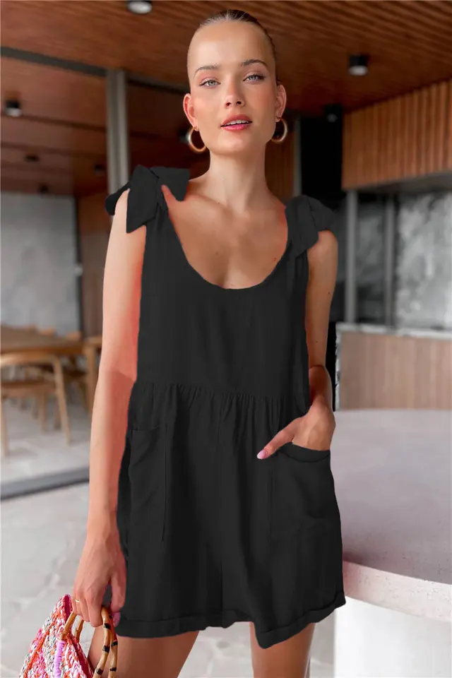 Solid Sleeveless Casual Women's Jumpsuit Black - Shop at LoveMi