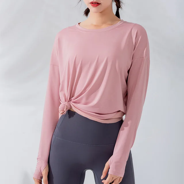 Sports Loose Long Sleeve Top Women's Yoga Clothes Cherry Blossom Pink - Shop at LoveMi