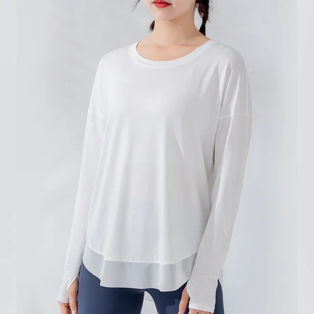 Sports Loose Long Sleeve Top Women's Yoga Clothes White - Shop at LoveMi