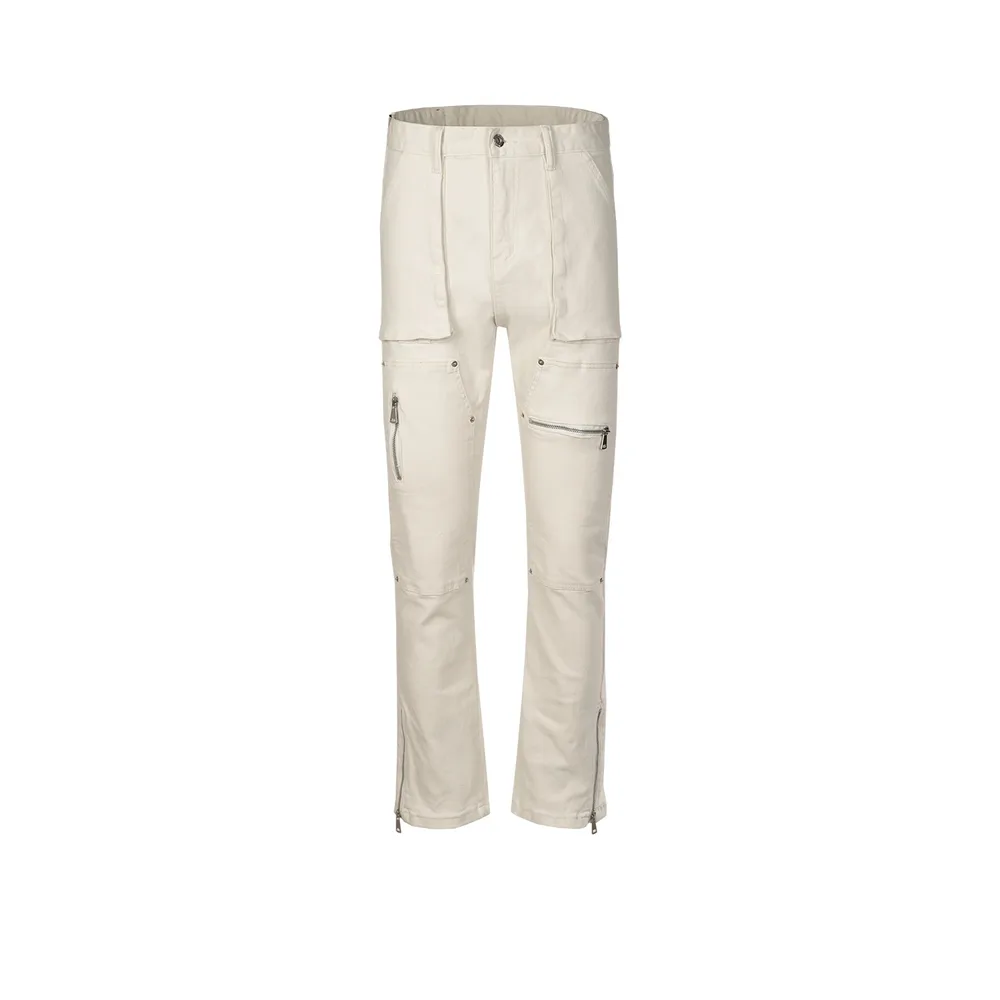 Mid waist Slim Fit Trendy Men And Women Multi zipper Jeans Apricot - Shop at LoveMi