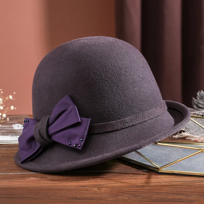 Women's Wool Top Hat Elegant Autumn And Winter Warm Purple - Shop at LoveMi