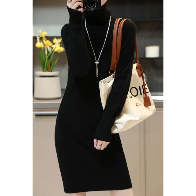 Dress Pile Collar Slim Fit Skirt Black - Shop at LoveMi