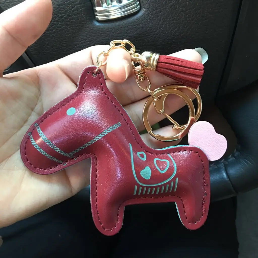 Leather Love Pendant Car Key Chain - Burgundy