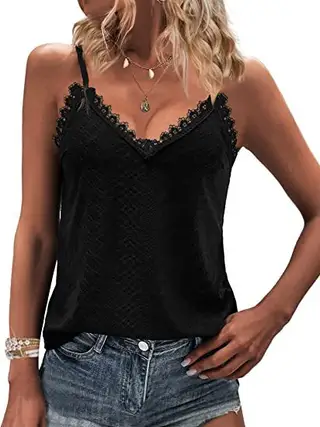 Solid Color Hollow Lace Strappy T-shirt - Black
