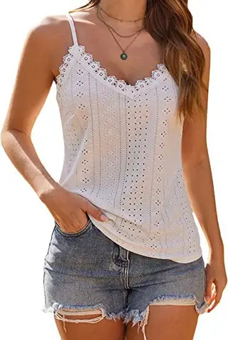 Solid Color Hollow Lace Strappy T-shirt - White