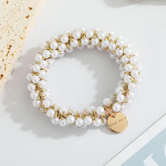 Multicolor Crystal Pearl Hair Ring Simple Girl Tieshair Bands Ins Pearl Hair Bands 13 - Shop at LoveMi