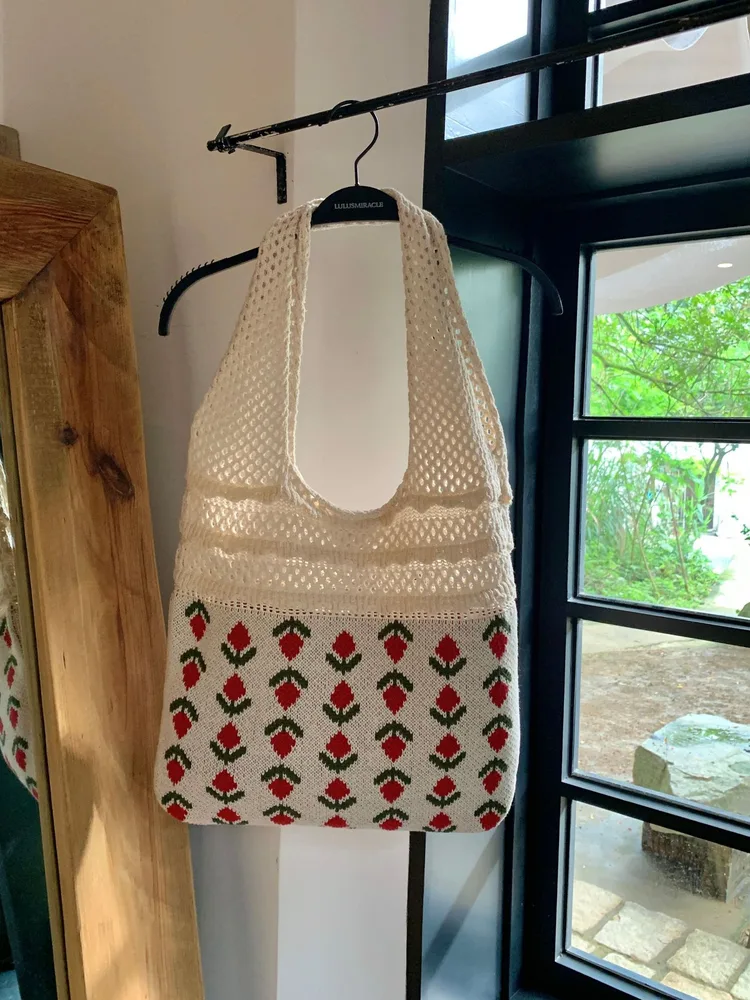 Retro Mesh Hollow Out Women's Shoulder Woven Bag Apricot - Shop at LoveMi