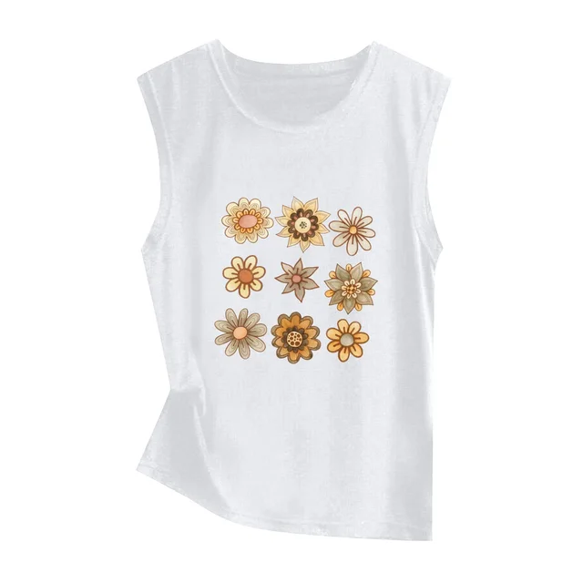 Sunflower Print Sleeveless Women's Vest Butterfly Top 45922 - Shop at LoveMi