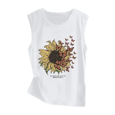 Sunflower Print Sleeveless Women's Vest Butterfly Top 45925 2Xl - Shop at LoveMi