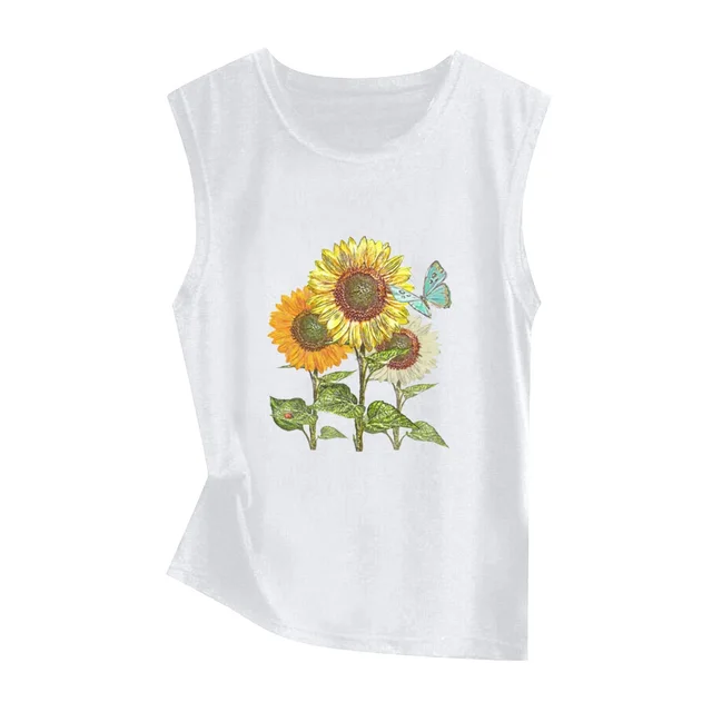 Sunflower Print Sleeveless Women's Vest Butterfly Top 45926 - Shop at LoveMi