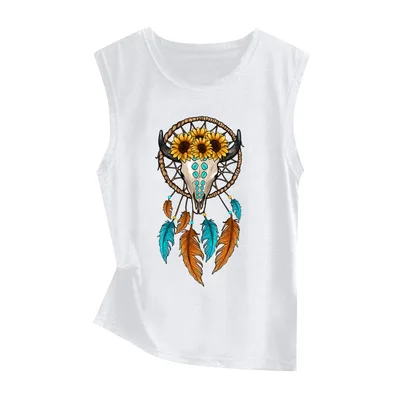 Sunflower Print Sleeveless Women's Vest Butterfly Top 45928 L - Shop at LoveMi