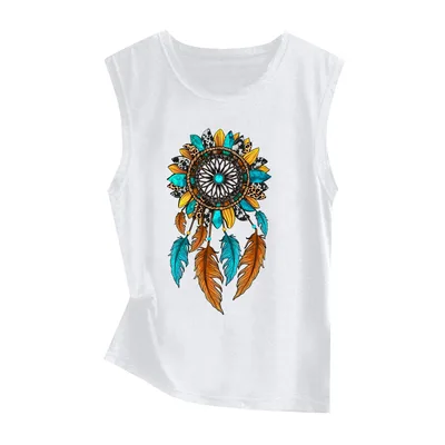 Sunflower Print Sleeveless Women's Vest Butterfly Top 45930 L - Shop at LoveMi