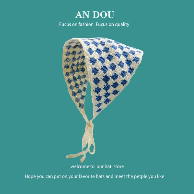 Spring And Autumn Fashion Knitted Crocheted Hollow Triangular Binder Women Blue Plaid - Shop at LoveMi