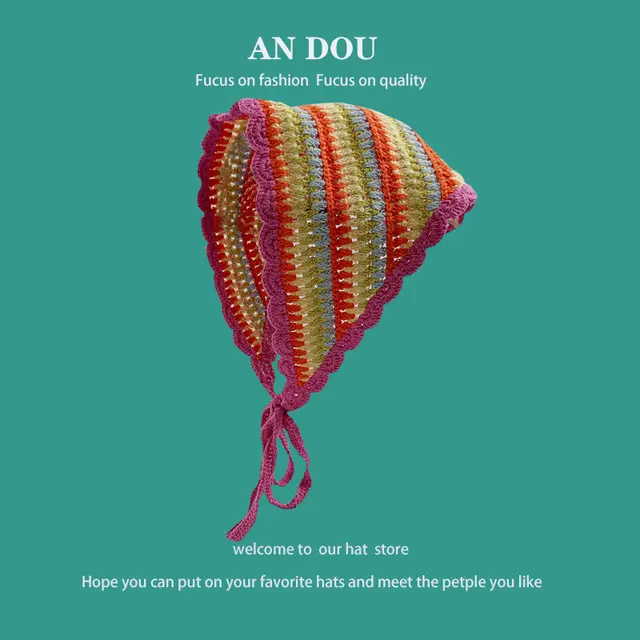 Spring And Autumn Fashion Knitted Crocheted Hollow Triangular Binder Women Rainbow Color - Shop at LoveMi