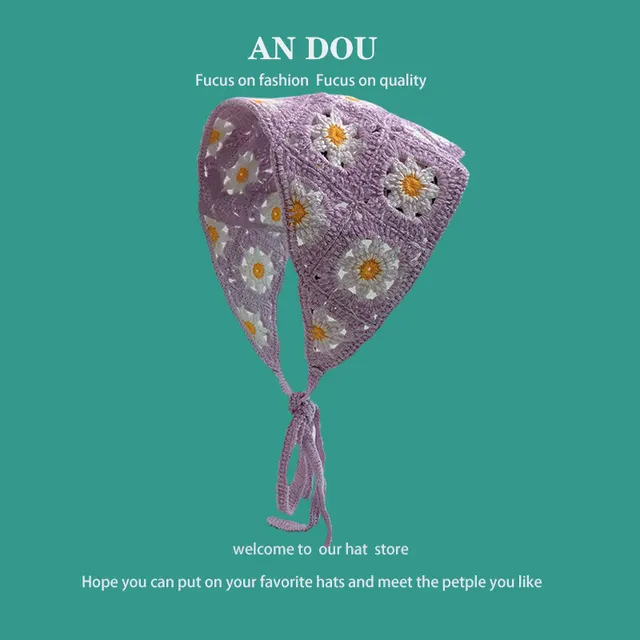 Spring And Autumn Fashion Knitted Crocheted Hollow Triangular Binder Women Taro Purple Daisy - Shop at LoveMi