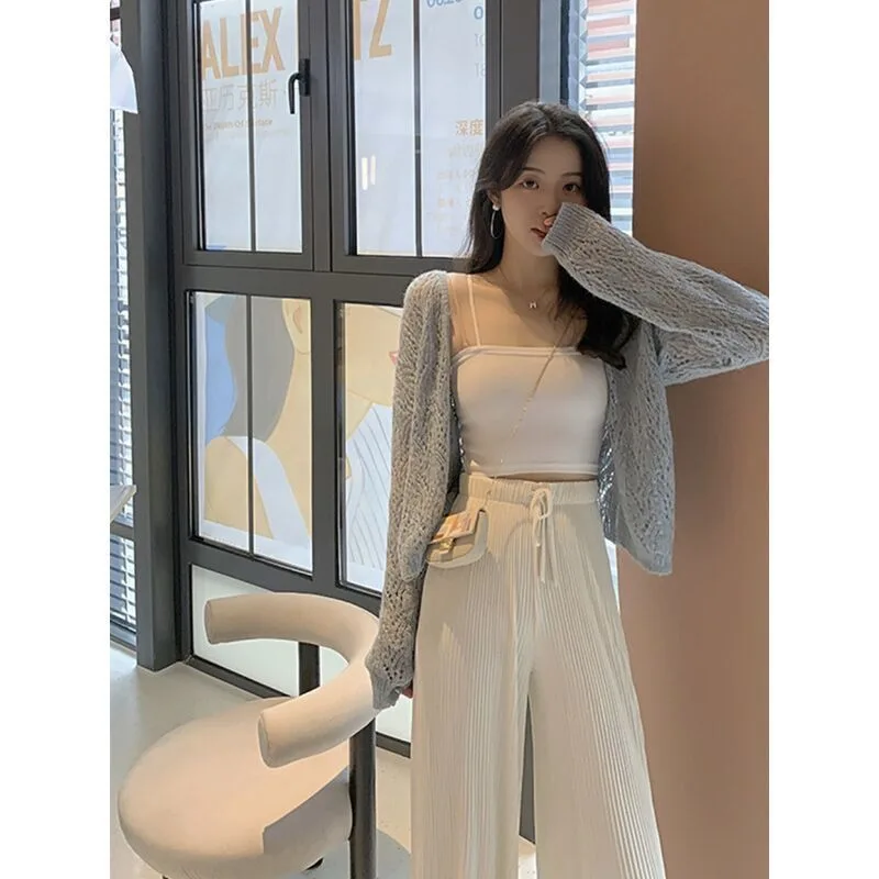 Retro Gentle Thin Loose Cardigan Light Blue - Shop at LoveMi
