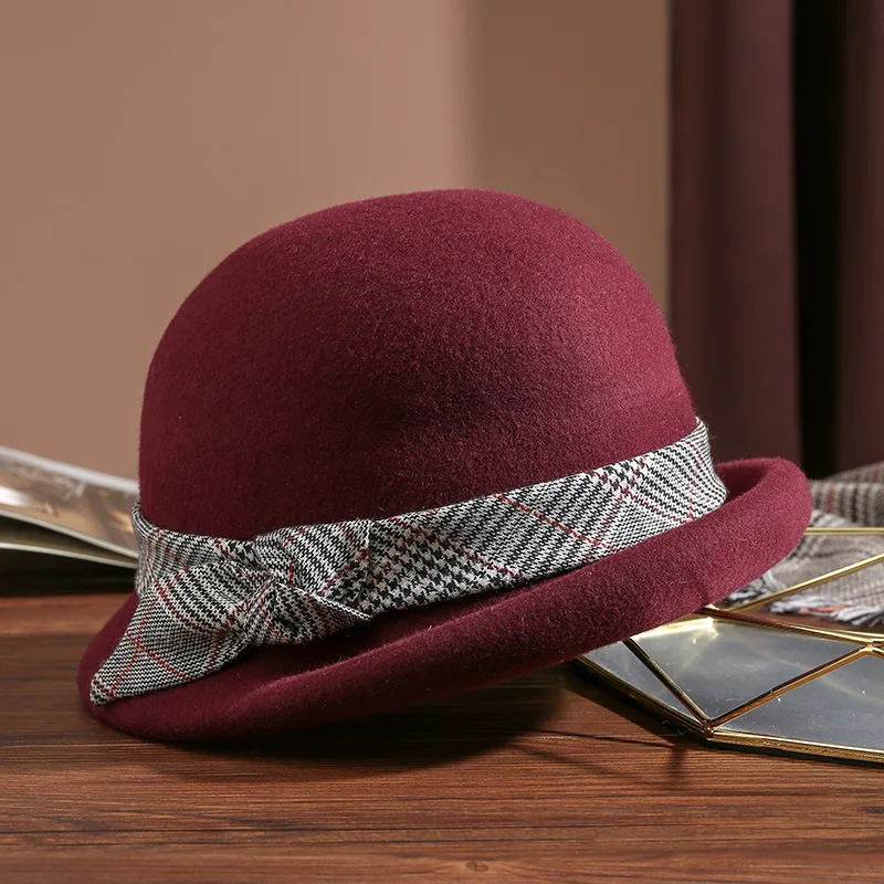 Elegant Retro Bucket Hat All matching Woolen Gift Burgundy - Shop at LoveMi