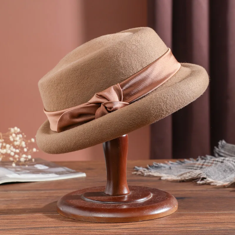 French Style Retro Bucket Hat Women's Woolen Beret Camel - Shop at LoveMi